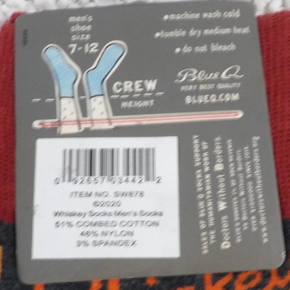 Blue Q WHISKEY Men's CREW SOCKS - Shoe Size 7-12 - Picture 4 of 4